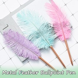 ZLKRHAK Set of 4 Ballpoint Pens with Black Ink, Feather Ballpoint Pen, Wedding Signature Ballpoint Pen, Calligraphy Ballpoint Pens, Primary School Ballpoint Pens