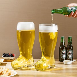MyGift Giant 2 Liter Das Boot Beer Glasses Set of 2 - Oversized German Style Stein for Oktoberfest, Themed Parties, & Holiday Decor - BPA-Free Large Capacity Clear Glass