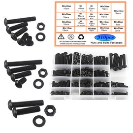 HVDHYY M5 M6 M8 Screws and Nut Set Screws Carbon Steel Screws Black Machine Screws Screw Nuts and Washers Assortment Kit Round Head with Storage Box 310 Pieces