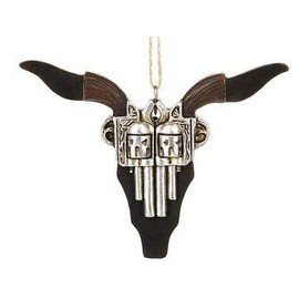 OnHoliday Southwestern Texas Longhorn with Twin Revolvers Cow Steer Bull Skull Christmas Tree Ornament