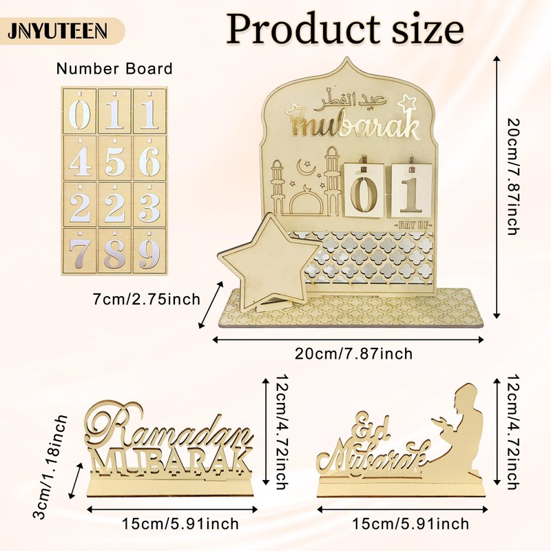 Wooden Ramadan Advent Calendar, 30 Days Ramadan Countdown Calendar Eid