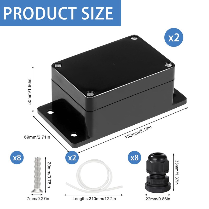 Pack of 2 Junction Box, Black, 100 x 68 x