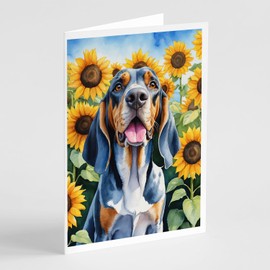 Caroline's Treasures American English Coonhound in Sunflowers Greeting Cards Pack of 8 Blank Cards with Envelopes Whimsical A7 Size 5x7 Blank Note Cards