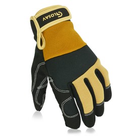 GLOSAV Thin Work Gloves for Men, Synthetic Leather Working Gloves for Construction Outdoor, Firm Grip, Touch Screen (Medium, Brown)