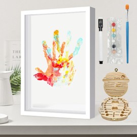 Family Handprint Kit, Baby Hand Print and Foot Print Kit, with Tooth Fairy Tooth Holder, DIY Craft Keepsake Wooden Frame, Gifts for New Mom, Eco-Friendly Paint , Transparent Boards 4 PCS (white)