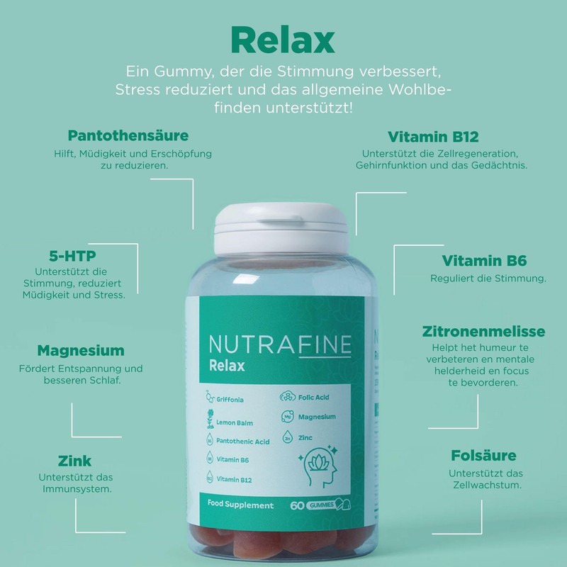 Nutrafine Relax Gummies - 5htp Gummis - Magnesium Gummies mit