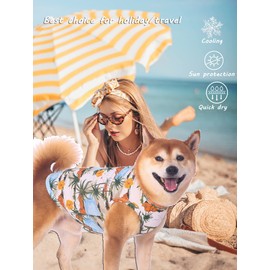 Sychien Hawaiian Dog Shirts,Quick Dry Summer Cooling Mesh Coconut Printing T-Shirt for Medium Dogs,Blue+Yellow M