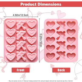 Heyiminy Valentine Chocolate Molds Heart Molds Silicone,Arrow and Heart Shaped Silicone Mold for DIY Baking,Candy, Gummy, Jelly,Non Stick Valentines Day Molds for Heart-Shaped Treats and Gifts - Pink