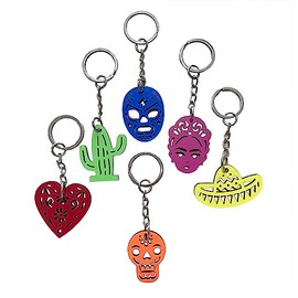 PREZENT MEXICO – Kit de 6 Llaveros Mexicanos | Calavera, Luchador, Cactus, Frida, Sombrero y Corazón | Regalo para Fiesta Mexicana, Cinco de Mayo o Souvenir Artesanal