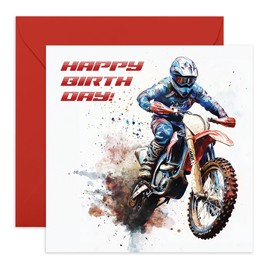 Motorbike Birthday Card - 'Birthday Motorbike' - Gifts for Boys, Men, Him, Dad, Brother, Uncle, Nephew, Grandpa, Coworker, Colleague, Cousin, Friend - Fast Motorcross - Comes with Fun Stickers