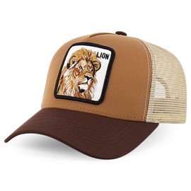 Trendy Apparel Shop 5 Panel Animal Design Square Embroidered Trucker Cap - Tan Khaki 6