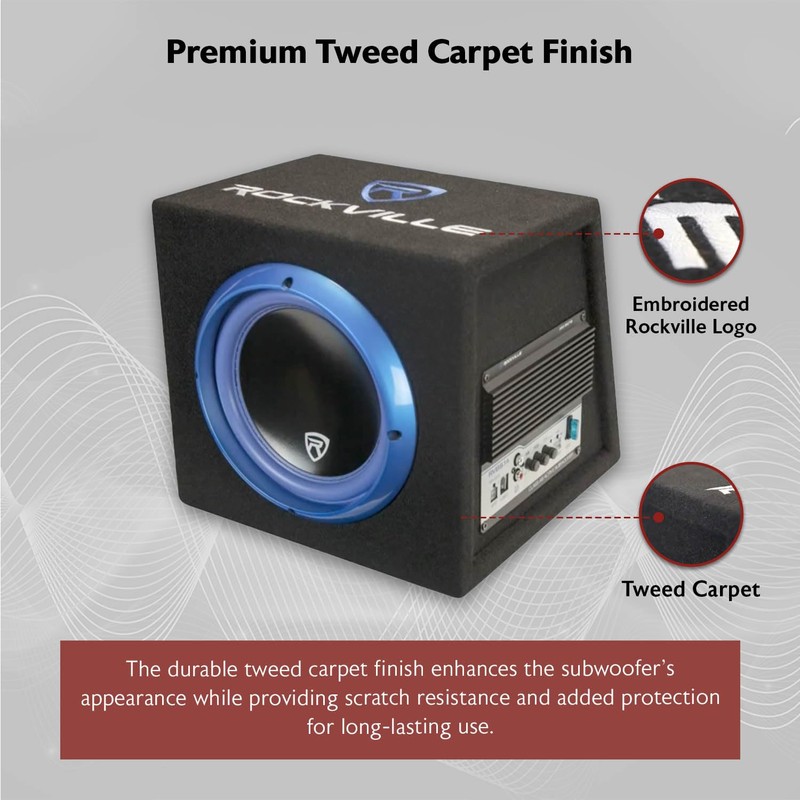 Rockville RVB8.1A 8 Inch 300W Powered Car Subwoofer/Sub Enclosure Box,