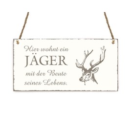 TÜRSCHILD Hier wohnt ein JÄGER Hirsch Vintage Dekoschild Holzschild