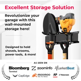 TIDYME Garage Wall Organizer | 80" Heavy-Duty Tool Storage Rack | Adjustable Double-Layer Hooks | 500 lbs Capacity | Carbon Steel Wall Mount Holder for Shovels, Rakes, Ladders & Power Tools