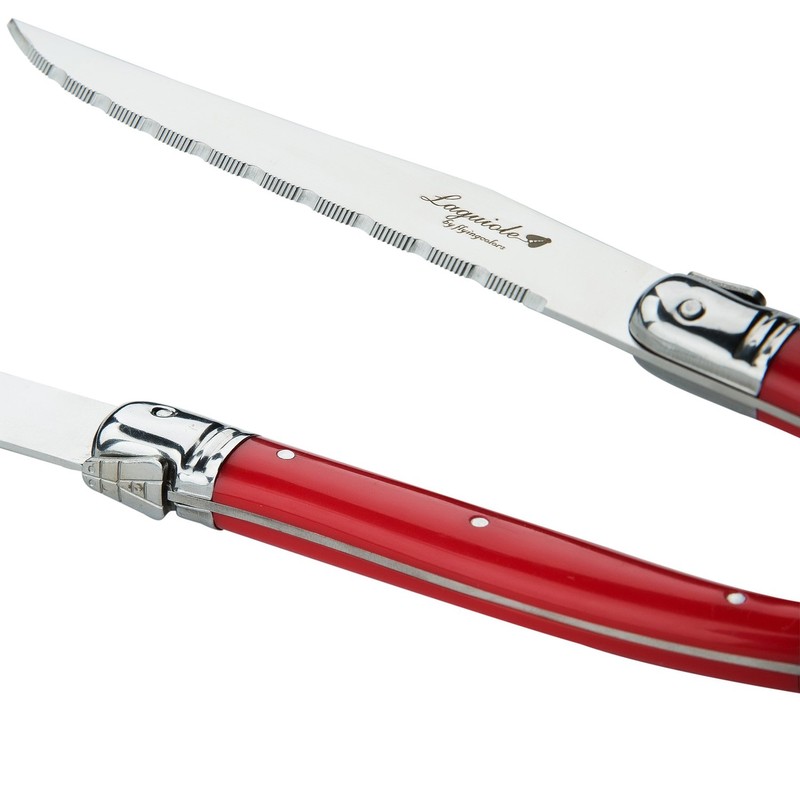 Laguiole By FlyingColors Steak Knife Set, Stainless Steel, Red Handles,