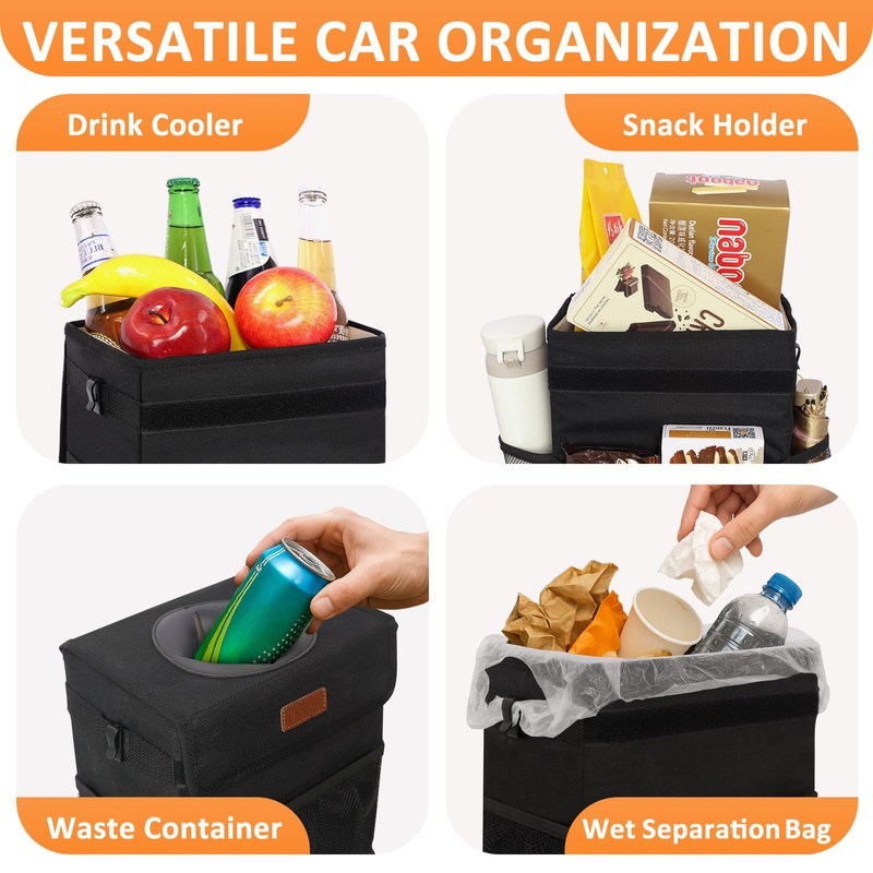 Vankor Car Trash Can Bin with Lid Hanging for Back