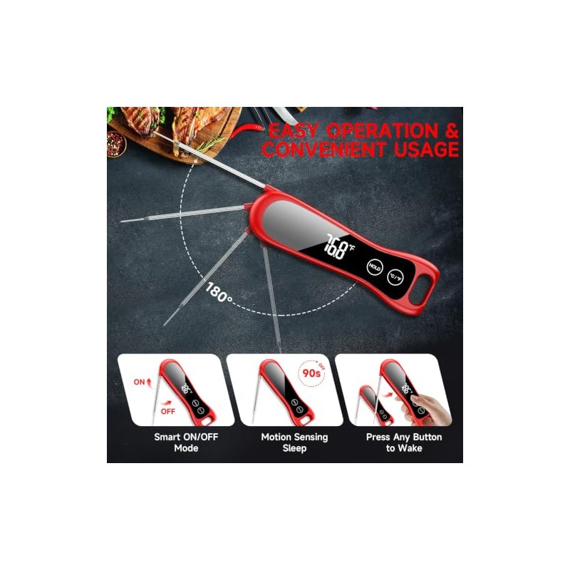 Meat Thermometer Digital with Backlight Large Display, IP67 Waterproof Instant