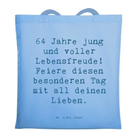 Mr. & Mrs. Panda Tote Bag Saying 64th Birthday Joy - Gift, Joy of Life, Birthday Gift, Birthday Celebrations, Anniversary, Fabric Bag, Congratulations, Beach Bag, Age, Bag Bag, blue, Hand Drawn