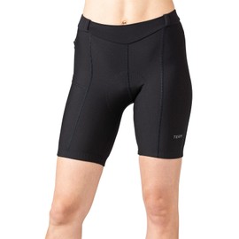 Terry Bike Shorts Women Padded 8" Long Touring Bike Short/Regular, Cycling Compression Shorts for Women Pockets Leg Grippers - Black, X Large