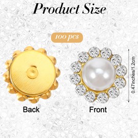 100PCS 12mm Flower Claw Pearl Sew On Rhinestones for Bedazzling, Gold Flatback Base, Pearls for Crafting, Bedazzling Kit, Rhinestones for Clothes, Dresses, Shoes, Belt Decoration Accessories
