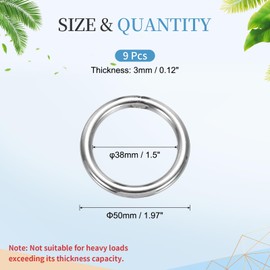 sourcing map Metal O Rings, 0.16" Thick 0.79" OD 304 Stainless Steel Seamless Welding O-Ring Solid Heavy Round Ring Buckle for Macrame Hanging Slings Rope, 9pcs
