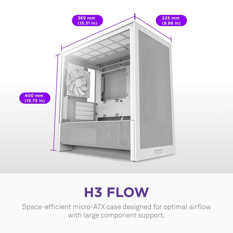 NZXT H3 Flow – Micro-ATX PC Case – Optimized Airflow