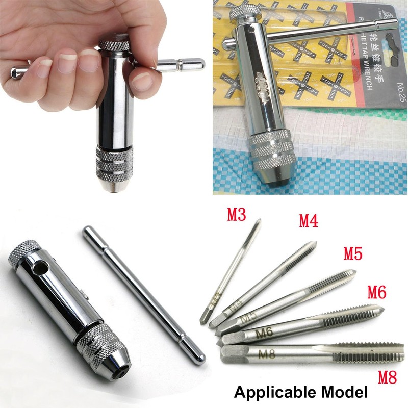 Taicols Ratcheting T-Handle Tap Holder Wrench Set, 2 Pcs Adjustable