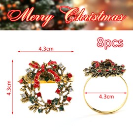 Kesote Napkin Rings Wreath Napkin Buckle 8 Pieces Christmas Wreath Napkin Holder Vintage Table Decoration Christmas Decoration