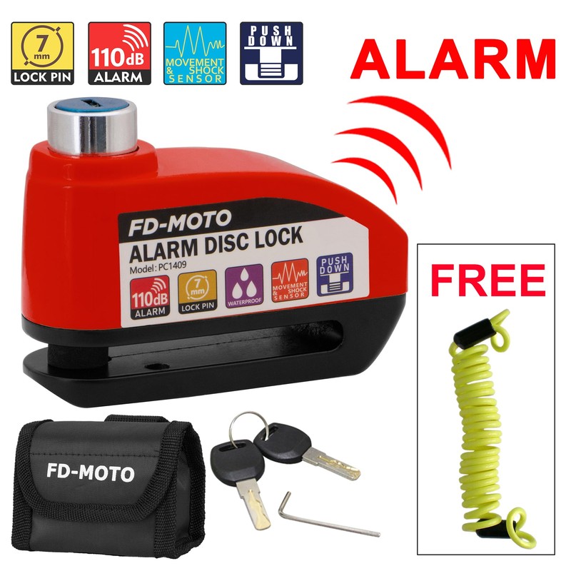 FD-MOTO Alarm Disc Lock & Reminder Cable Black/Red