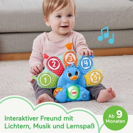 Fisher-Price BlinkiLinkis Numbers and Colours Peacock German Version Electronic Educational Toy with Light and Music for Babies and Toddlers from 9 Months HNN81