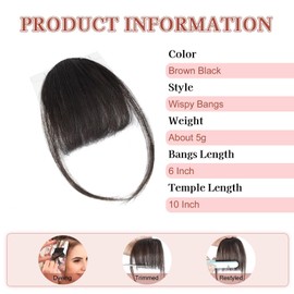 Clip-In Bangs, 1 Piece Pony Hairpiece, Real Hair, Fake Bangs, Clip-in Hair Extensions, Hairpiece with Clip for Women, Daily Use (Black)