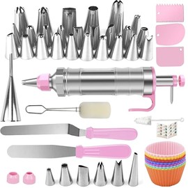 Juego de jeringas para decoración de postres, kit de tuberías de glaseado en acero inoxidable, herramientas para decorar pasteles, 30 boquillas para tubería de glaseado, kit para decorar cupcakes