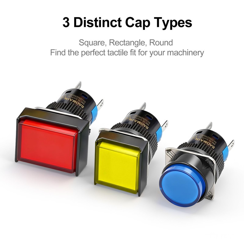 Baomain 4-Pack 16mm (5/8") 24V DC Latching Push Button Switch