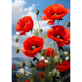 QQYRHN 5D Poppies Diamond Painting Kit for Adults Beginners Red Flowers Diamond Art Kits Complete DIY Landscape Diamond Embroidery Set Perfect for Relaxation and Decoration 30 x 40 cm