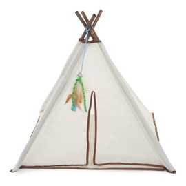 SmartyKat Kitty Camp Crinkle Cat Tent Hideaway with Feather Toy - Beige, One Size