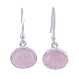 NOVICA Artisan Crafted Sterling Silver Rose Quartz Dangle Earrings | Pink Quartz Gemstone | French Wire Hook | Hypoallergenic Jewelry | High Polish Finish | Lead & Nickel Free | India ' Pink Aurora'