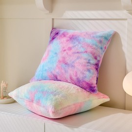 Soft Plush Throw Pillow Covers Pack of 2, Decorative Tie Dye Colorful Cushion Covers Luxury Fluffy Faux Fur Square 45x45cm Pillowcase for Home Sofa Bedroom Living Room Couch Hotel Balcony Office Decor