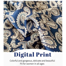 PoeticEHome 100% Real Mulberry Silk Women Small Square Neck Scarfs 21" Lightweight Neckerchief Printed Headscarf Gift Packed (D1 - Blue Cashew Flower)