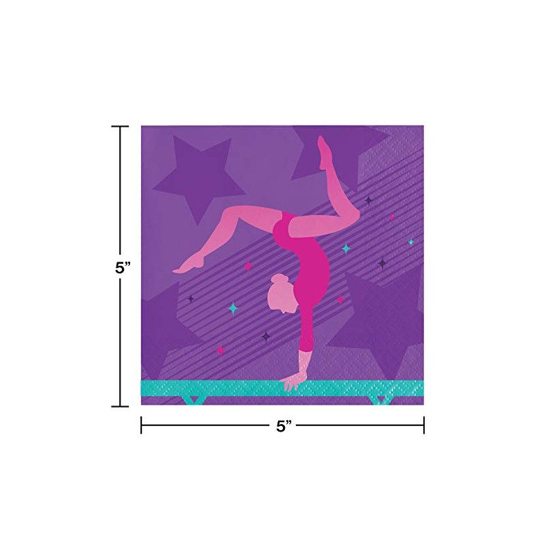 Creative Converting Gymnastics Party Beverage Napkins, 16 ct, Multi-color, 5"