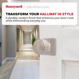 Honeywell Safes & Door Locks - Door Knob with Lock, Satin Nickel, Passage Function – Door Locks for Front Door, Bedrooms, and Interior Use – Door Knobs Interior for Homes and Offices - 8103620