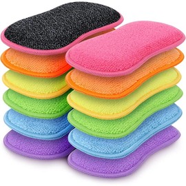 12 Pack Multi-Purpose Scrub Sponges Kitchen, Dish Sponge, Non-Scratch Microfiber Sponge for Efficiently Cleaning Dishes, Pots, and Pans, and More (Multicolor) - Color: Multicolor
