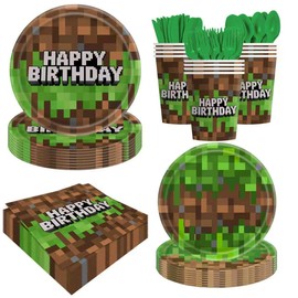 140pcs Green Birthday Party Decorations Green Plates Napkins Party Supplies Disposable Paper Cups Tableware Set for Boys Kid Teen Birthday Decor Serves 20