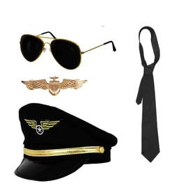 ILOVEFANCYDRESS Pilot Aviator Costume Set with Hat, Tie, Sunglasses & Gold Badge – Airline Captain Fancy Dress Outfit Kit for Adults – Flight Uniform Accessory Pack
