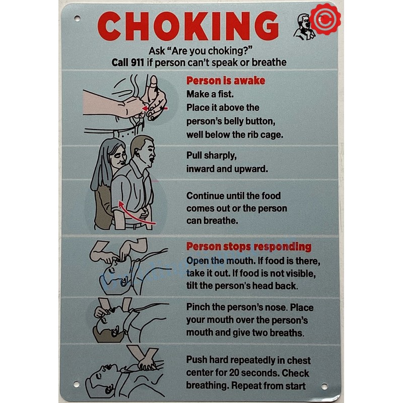 CHOKING POSTER SIGN - Resturant CHOKING POSTER SIGN (Blue REFLECTIVE.
