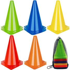 Jessfar Color Cones, Set of 15, 3.1 inches (8 cm), 7.1 inches (18 cm), 9.1 inches (23 cm), Mini, Soft, Made of PE, Durable, Mini Cones, Practice Tools, Triangle Cones, 5 Colors, 3 Pieces of Each Color