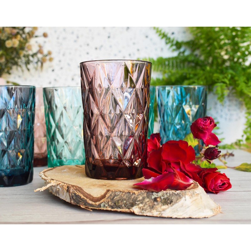 Sendez 6 Colourful Drinking Glasses, 350 ml, Glass, Highball, Glass,