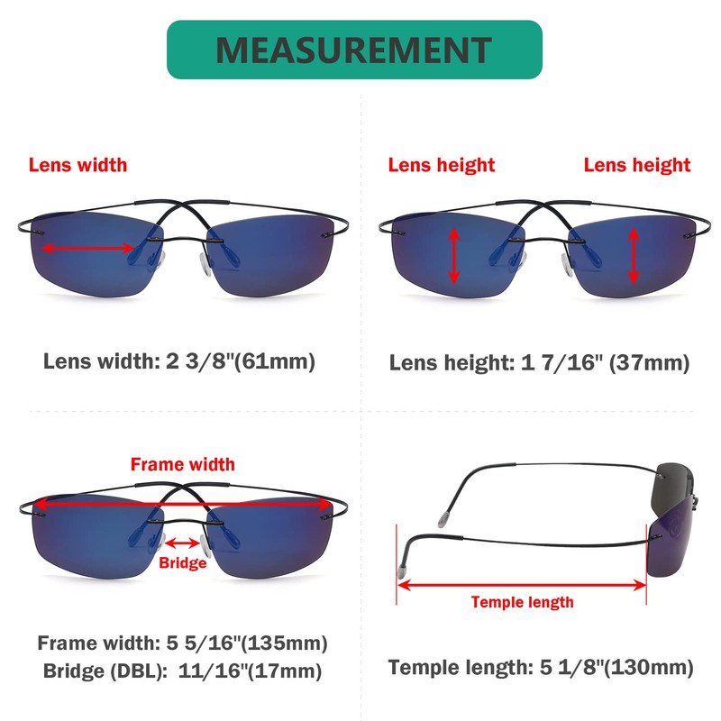 Eyekepper Rimless Titanium Frame Polarized Sunglasses Blue Lens