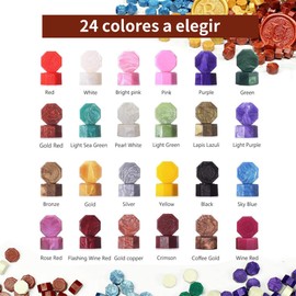 Morovanlaza Juego de sellos de cera con caja de regalo, 24 colores y 600 piezas de sello de cera con sello de cera, calentador de cera, sello de cera y sobre, kit de sello de cera para regalo