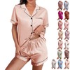 WJing Yi Jia Womens Silk Satin Pajamas Loungewear Two-Piece Sleepwear