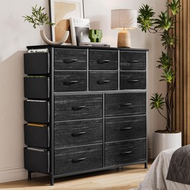 Black 12 Drawer Dresser for Bedroom, Fabric Dressers & Chests of Drawers with Side Pockets, Chest of Drawers for Closet, Living Room, Closet, Hallway